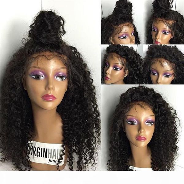 

unprocessed brazilian virgin hair lace front wigs & tight curly full lace human hair wigs glueless with baby hairs for black women, Black;brown