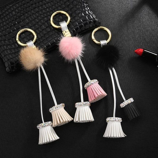 

new tassel keychain with mink fur ball gifts for women llaveros mujer car bag accessories keyring holder jewelry key chain eh350 h wmtkjm