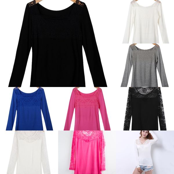 

модальные базовое покрытие с длинным рукавом футболка женская весной и осенью новый большой top lacelace lacesize slim fit с простой тонкой, White