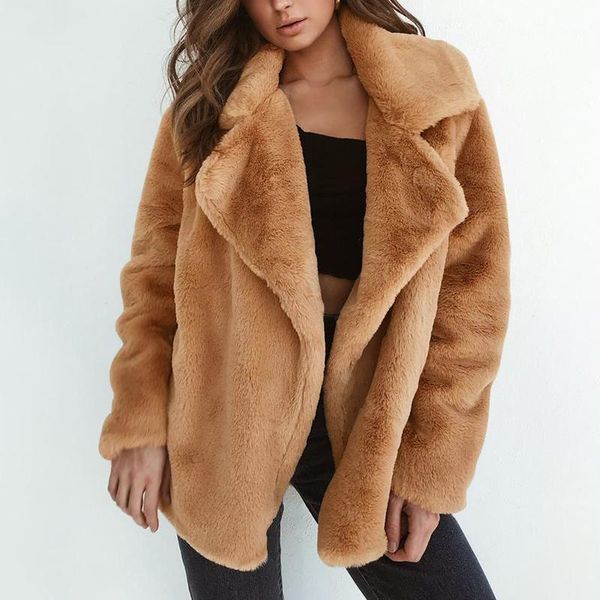

elegant faux fur coat women 2018 autumn winter warm solid color fur jacket female casual outerwear plush winter coat 6q23941, Black