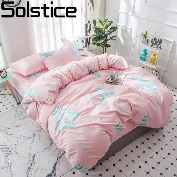 

solstice home textile christmas tree pink duvet cover pillowcase bed sheet girl kid teen bedding set  twin 3-4pcs bedlinens