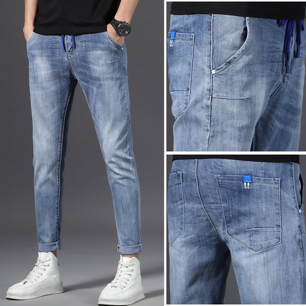 

men's summer korean slim stretch casual tight pants jeans and jeans leggings personalized trend men's pants n5ofh, Blue