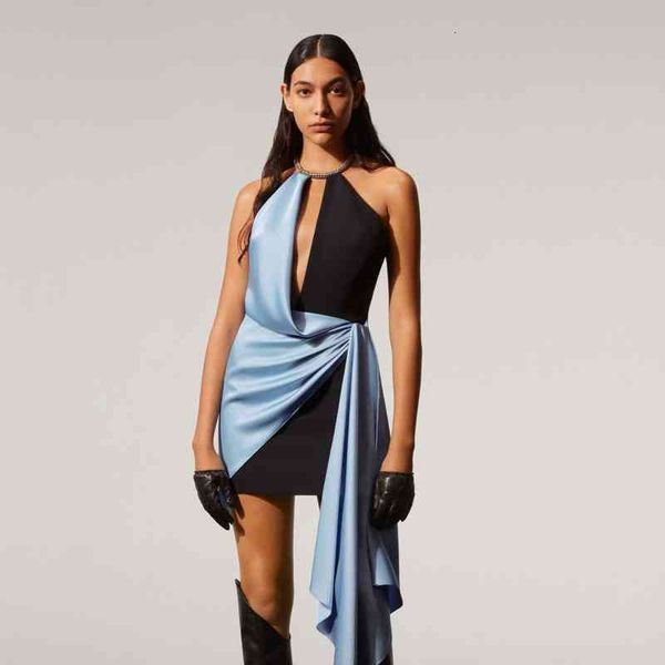 

casual dresses pure style dress women's diamond chain neck color matching fashion wear cdoq, Black;gray