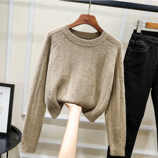 

solid color languid sweater autumn winter 2020 new women's korean loose style long sleeve round sweater sweaterneck high waist bottomin, White;black