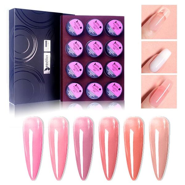 

beautilux hard builder gel kit 12pcs uv led clear pink camouflage gel set soak off self levelling nails art design builder, Red;pink