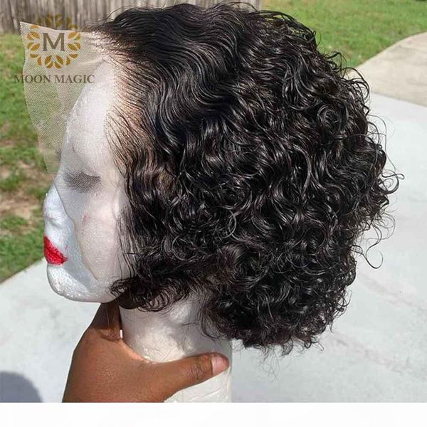 

pixie human hair wigs women blunt cut bob curly short preplucked lace wig 4x4 closure, Black;brown
