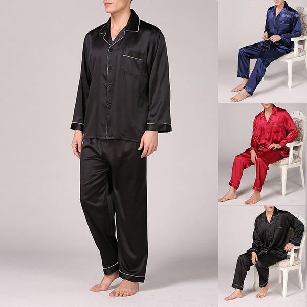 

pajama sets men 2020 new men's stain silk pajamas silk sleepwear male modern style soft comfortable satin nightgown male clothes1, Black;brown