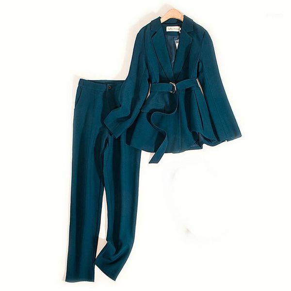 

early autumn women's pants suit two-piece business wear new slim waist solid color ladies jacket casual trousers1, White