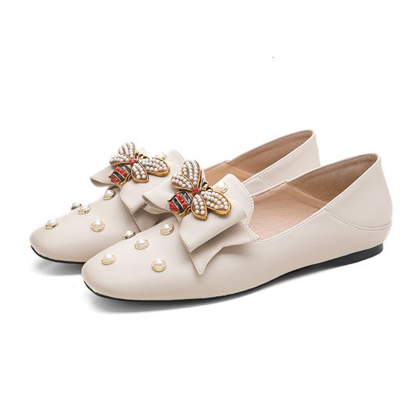 

2021 new ties for women, europe and the united states, low spring shoes, pearls, round head, with shoes on o070, Black