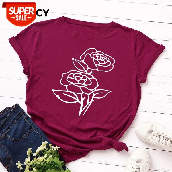 

jfuncy plus size women t-shirts female short sleeve summer cotton t shirt rose printed basic woman casual tee shirt #zi2g, White