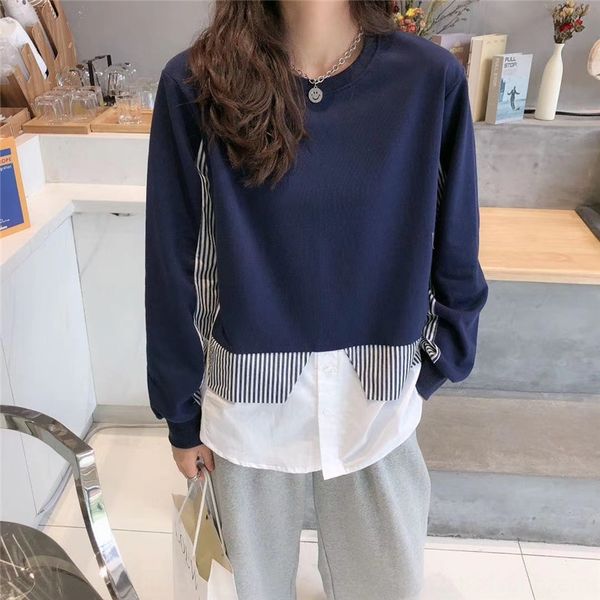 

autumn 2020 new loose fake coatcoat coat two piece shirt stitching korean fashion outerwear women's uewgd, White