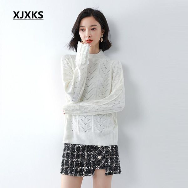 

xjxks women wool turtleneck sweater 2021 autumn winter new solid color all-match comfortable knitted sweater women pullover, White;black