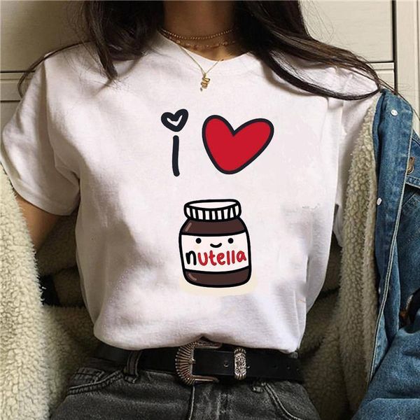 

harajuku nutella cartoon print women tshirts kawaii t shirt summer women loose short sleeve plus size tee shirt femme shirts, White