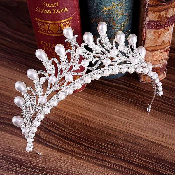 

forseven blachy crystal simulated pearl leaf headband tiaras crown de nooiva женщины birde свадьба партия волос ювелирные изделия аксессуары, Golden;silver