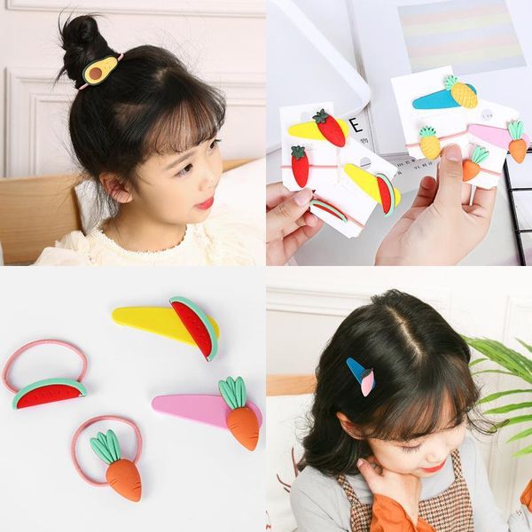 

cute children hairpin safety plastic fruit elastic hair bands bb hair clips accessories kids little girls barrettes hairgrip set1, Slivery;white
