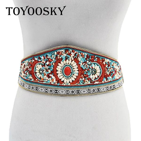 

2020 new arrival vintage bohemian women belt with carved stone print snap buckle national wind cummerbund for women toyoosky, Black;brown