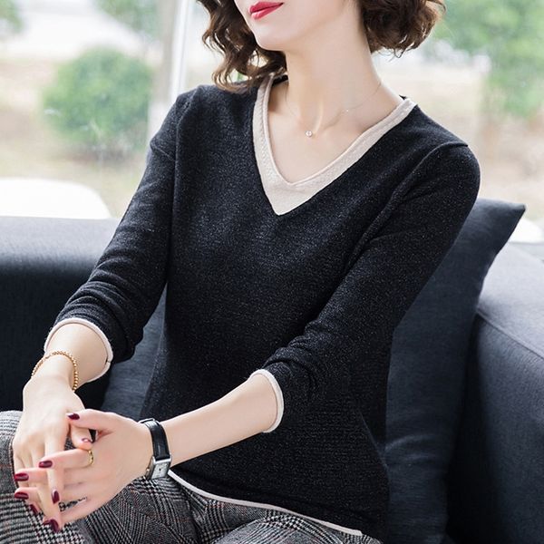 

women thick sweater pullovers long sleeve button o-neck chic sweater female slim knit black 201120, White;black