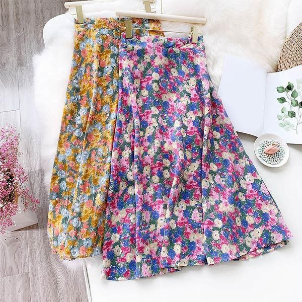 

flower print hem women's long skirt a-line elastic high waist floral female maxi skirts 2020 summer casual loose ladies bottom1, Black