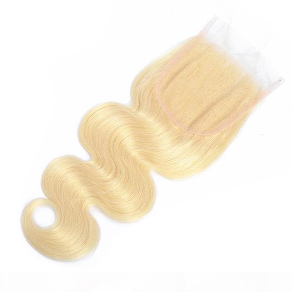 

malaysian human hair 613 blonde color 3 bundles with 4x4 lace closure middle three part body wave hair wefts with four by four closure, Black;brown