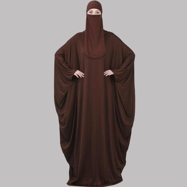 

overhead jilbab detachable niqab muslim set two pieces sleeved prayer dress turkish islamic abaya veil burqa hijab khimar chador, Red