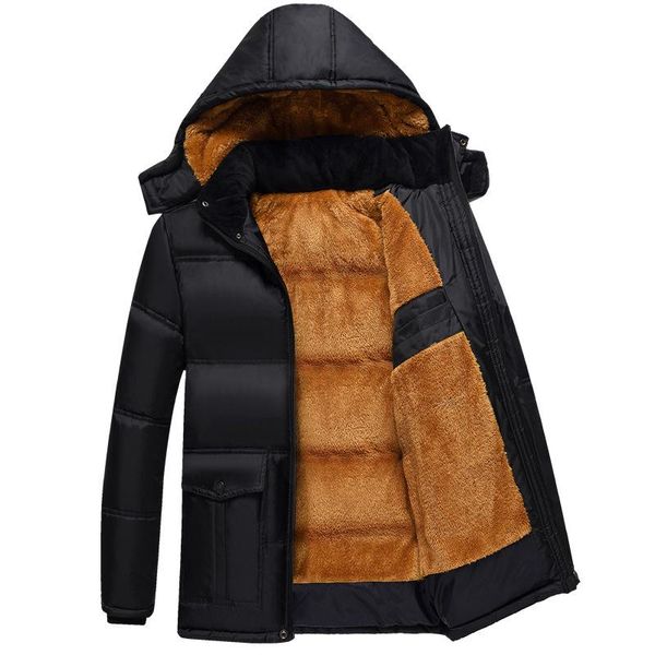 

men's jacket plus velvet thick warm hooded casual cotton-padded coat, Black