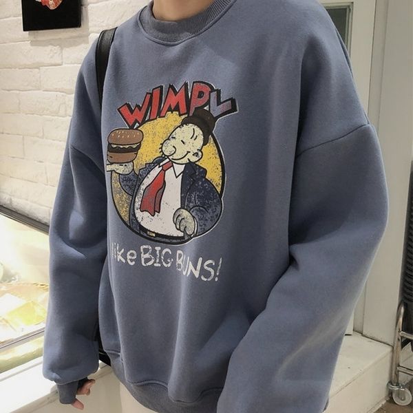 

hoodie clothes female autumn and winter wear korean version of the loose plus velvet thickening cute cartoon harajuku style ins y200610, Black