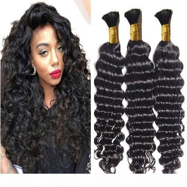 

8a unprocessed brazilian human hair bulk deep wave human braiding hair bulk human hair for braiding bulk no attachment, Black