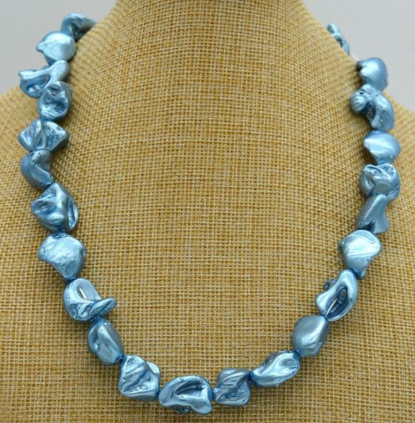 

chains 14x18x10mm blue irregular south sea shell pearl necklace 18 inch, Silver