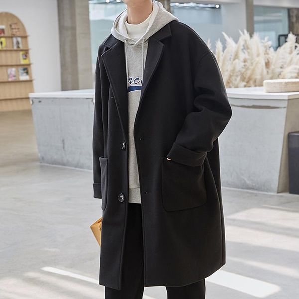 

casual loose trench autumn fashion slim long sleeve cardigan korean style oversized trench moda hombre men's clothing db60fy, Tan;black