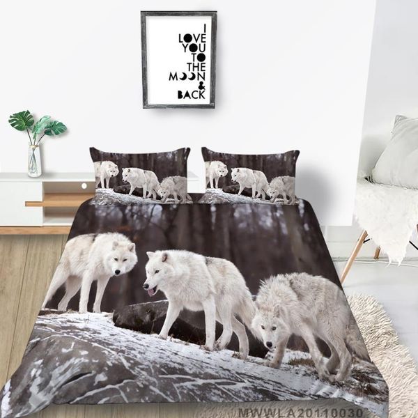 

white wolves bed set for teen 3d winter forest duvet cover set animal print  twin full single double bedding