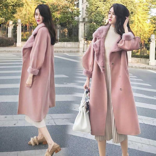

plus size 2020 new winter womens single breasted fur collar wool coat long winter jackets woolen coats outerwear high quality, Black