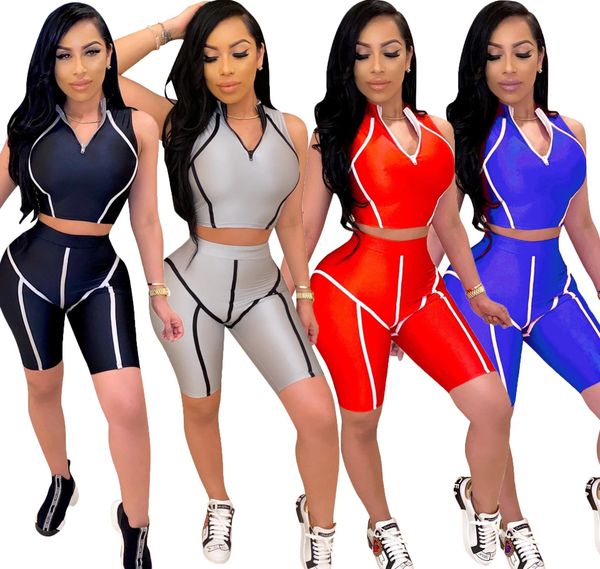 

2020 women sets summer tracksuits fitness sleeveless v-neck +shorts suit two piece set 2 pcs night club party outfits gl723 t200622, Gray