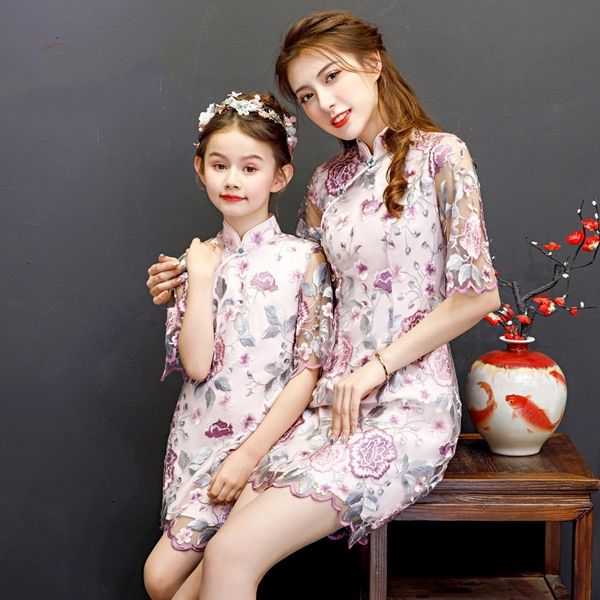 

xuzzf cheongsam тан матери женской одежда весна parentsand и лето новой девушка cheongsam иностранного стиль дочь матери детской впечатляет, Black;gray
