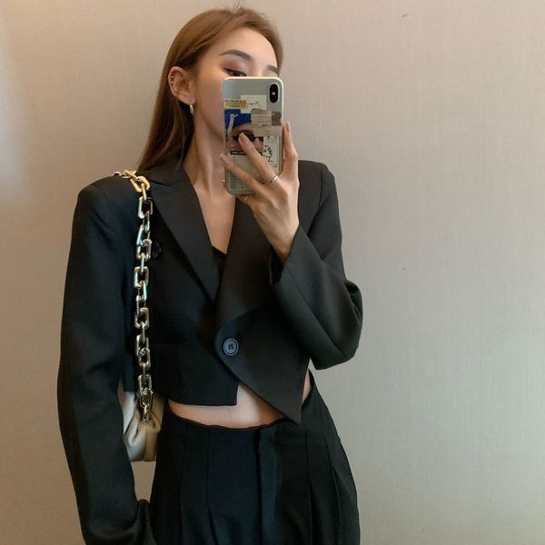 

autumn 2020 new short long sleeve coat + high waist wide leg pants two piece fashion suit for women