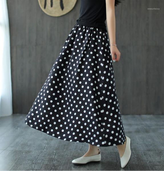

summer skirt women fashion large size elastic waist loose skirt 2020 new female casual dot all-match1, Black
