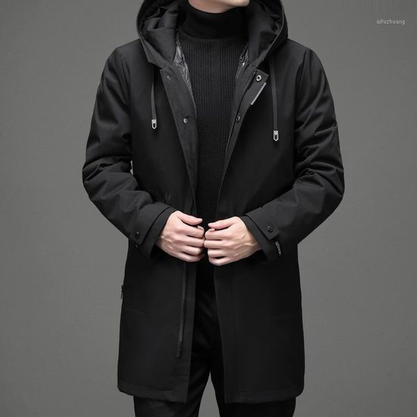 

mimi 2020 winter coats hooded young men with thick warm coat in the men's white duck down long down jacket1, Black
