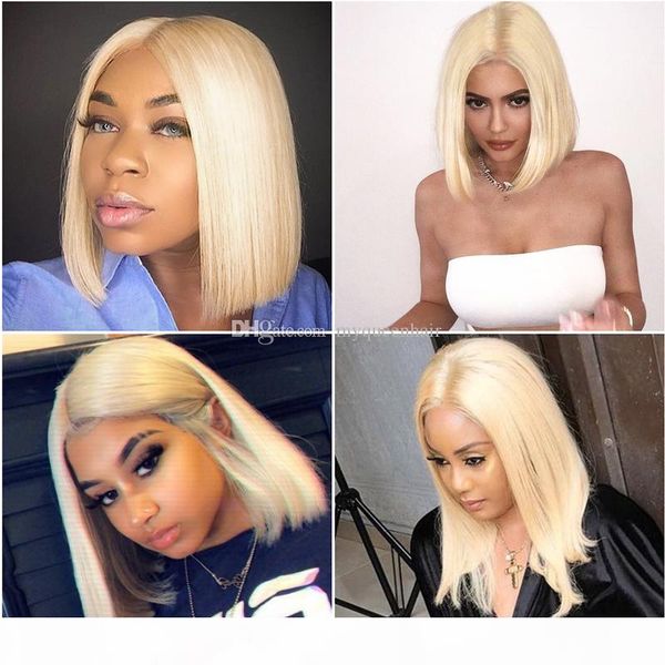 

613 кружева передние человеческие волосы фронтальные боб нарезанные парики прямые прозрачные короткие парики 150% медовые блондинки человече, Black;brown