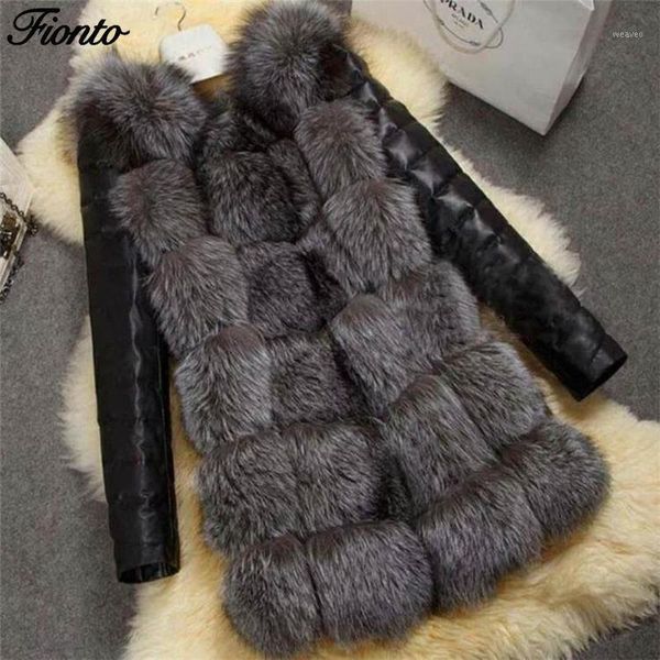 

fionto faux sliver fur vest women winter fashion medium long artifical fur vests woman warm coats female ladies ca23881, Black