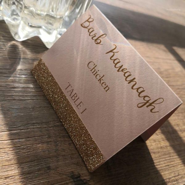 

greeting cards 30pcs/lot personalized place card name for party and wedding champagne glitter with peach pearl paper1