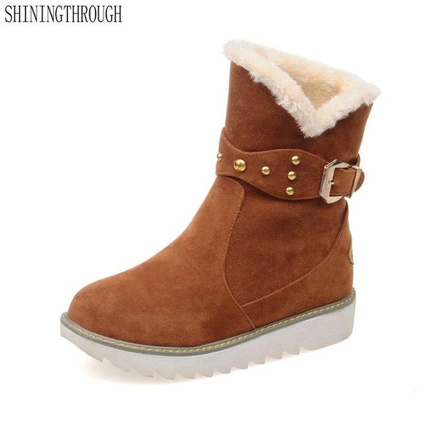 

women winter snow boots warm short plush ankle boots for women round toe winter shoes student footwear large size 34-43, Black