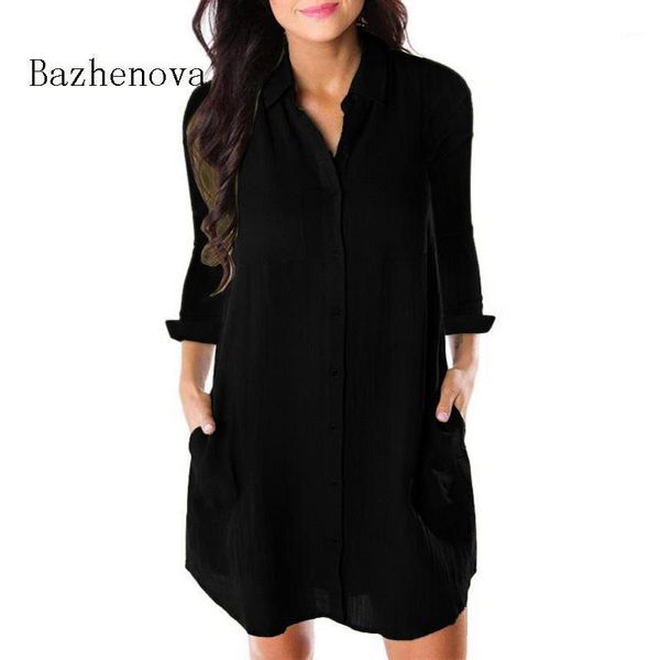 

fashion casual pockets mid length shirts women cotton solid loose long sleeve blouse autumn t16101, White