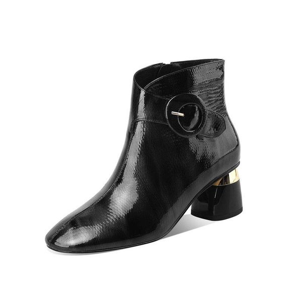 

autumn winter quality cow patent leather women ankle boots night club shoes woman zipper high heel short boots size 40 41, Black