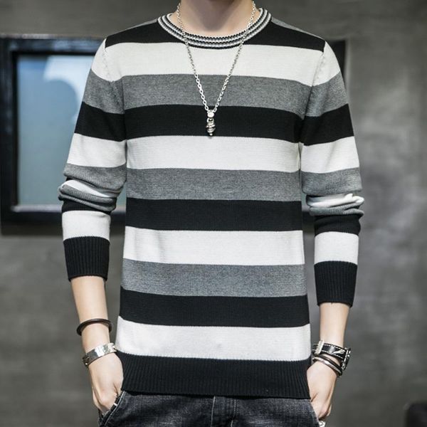 

sweater brand clothing male pullover tracksuit long sleeve stripe round neck sweaters casual slim fit coat pull homme, White;black