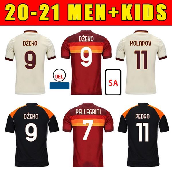 

soccer jerseys 20 21 short sleeve de rossi dzeko totti perotti pellegrini kolarov zaniolo fans man + kids football shirt, Black;yellow