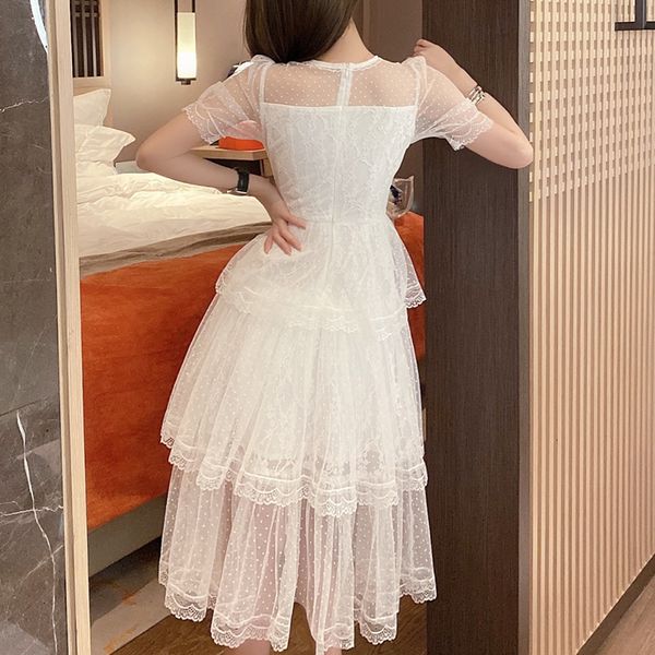 

white crocheted embroidered dress woman 2021 new summer short sleeve around the neck dressed as a women's casual party 2gvy, Black;gray