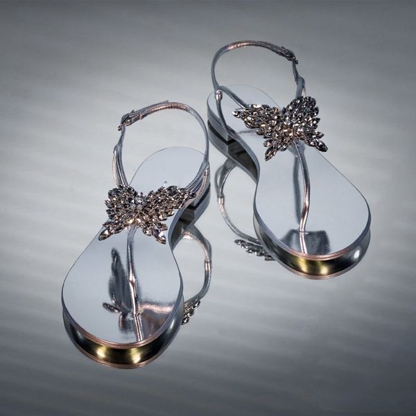 

ins woman summer beach diamonds bow flat sandal bling bling bow rhinestones t strap flip-flops woman crystal bow flat sandal y200405, Black