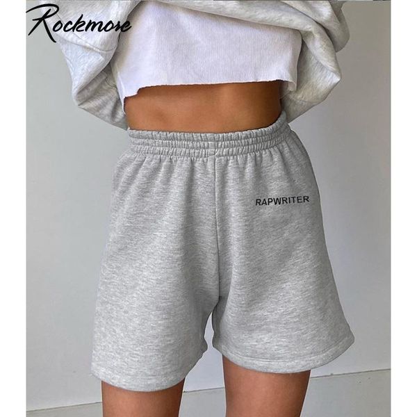 

rockmore plus size shorts letter printed elastic waist sweat pants high waist shorts ladies pockets harajuku short pants summer, White;black