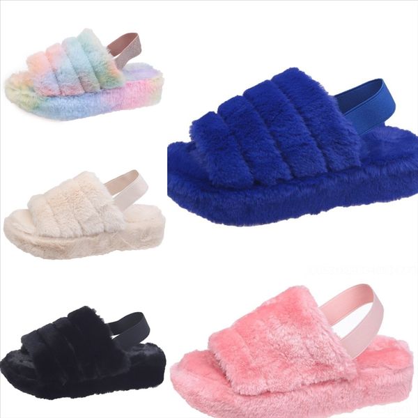 

swcp women indoor plush slipper winter plush slippers cute animal bear new bedroom comfortable open toe couples fur shoes flat house, Black