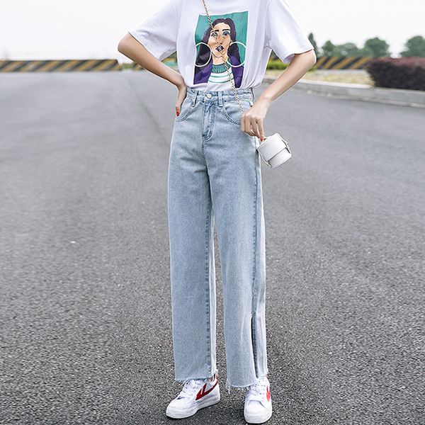 

2021 new women's brim spring and in the fall fashion broad-legged stylish loosey-tailed brem pants punctured fashions oghk, Blue