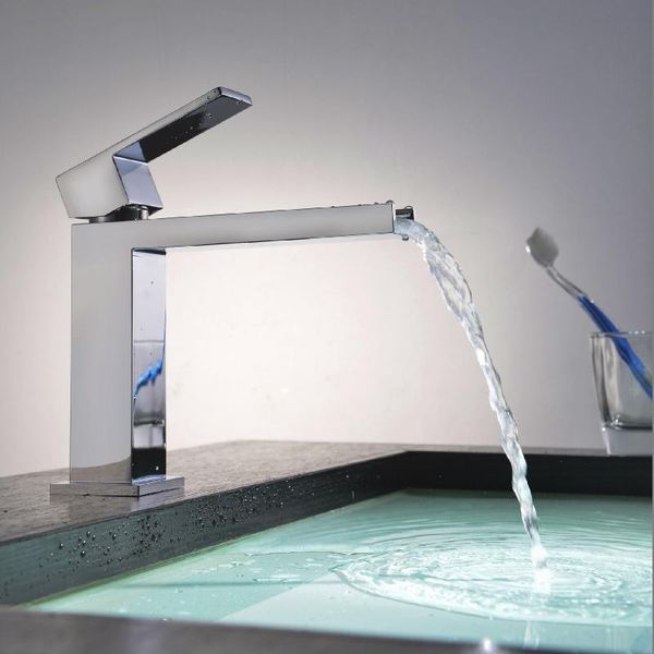 

new luxurious exclusive design unique shape square metal single lever waterfall faucet lavatory wash wels bathroom mixer tap